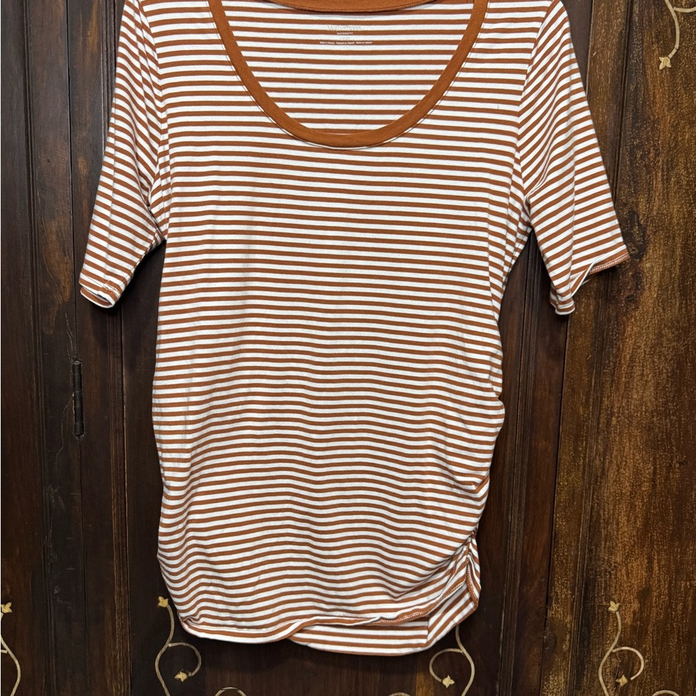 Motherhood Maternity Brown and White Striped Tee